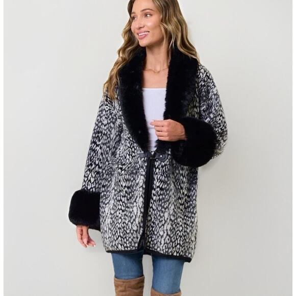 Daphne Fur Trim Cardigan Shawl Cardigan Sz S/M Animal Print Penny Lane Mob Wife - Picture 3 of 12